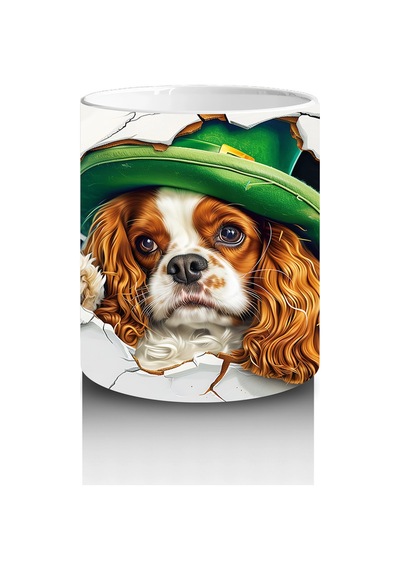 Şans Sembolleriyle Süslenmiş Leprechaun Cocker Köpek - Baskılı Kahve Kupası Renkli