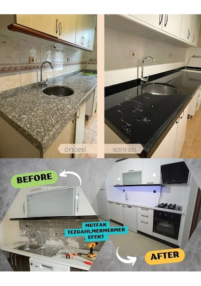 Mutfak Fayansı Seramik Banyo Boyama Seti Mermer Efekt Sıvı Glass 750 Gr Multi Surface 1250 Cc Xl