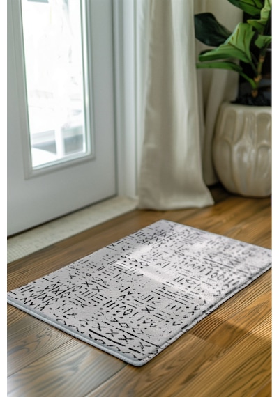 Venüs Beyaz İskandinav Desen Kaymaz Tabanlı Pamuk Dokuma Kilim Beyaz