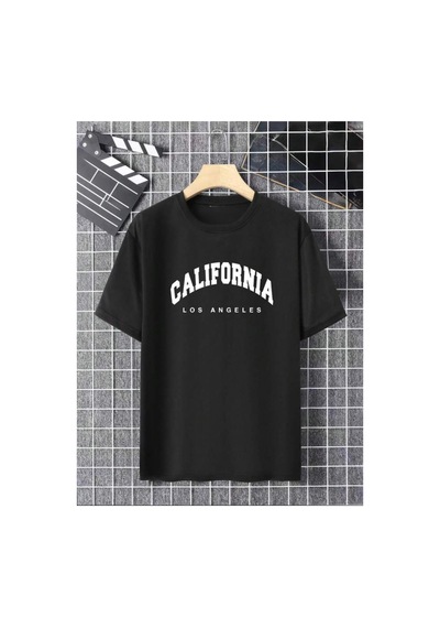 Medinenur California Baskılı Basic T-shirt Siyah