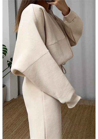 Neşeli Butik Kadın Şardonlu Üç İplik Eşofman Takımı Gts018 - Bej Bej