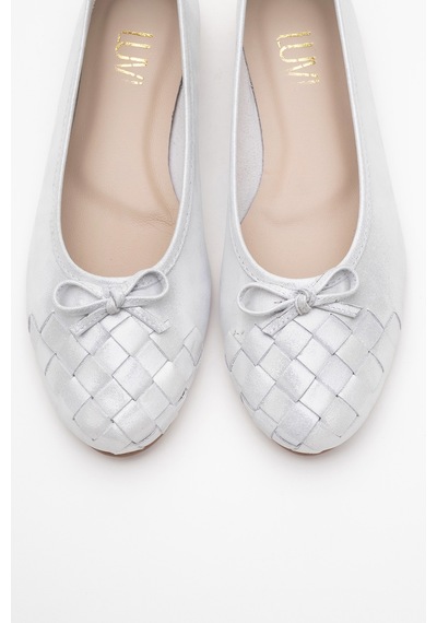Luvishoes Luvi Shoes 03 Beyaz Simli Hakiki Deri Kadın Babet Ayakkabı Beyaz
