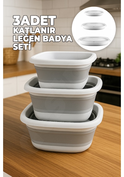3'lü Katlanır Leğen, Katlanabilir Akordiyon Badya - Mutfak Banyo