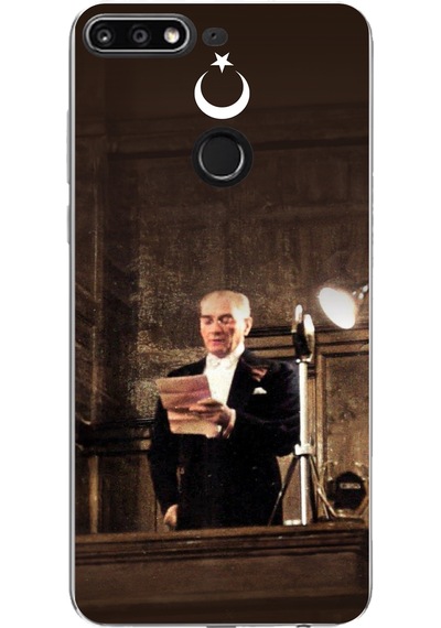 Huawei Y7 2018 - Honor 7c Uyumlu Atatürk İlk Meclis Konuşması Baskılı Silikon Kılıf Renkli