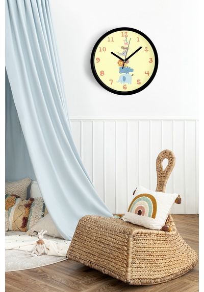 Sevimli Hayvanlar Modern Tasarım Çocuk Odası Duvar Saati - 30cm - Önü Camlı Siyah Kasa-jh1117 Siyah