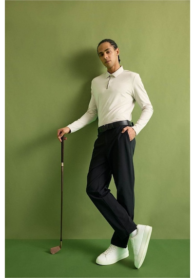 Defacto Standart Fit Polo Yaka Sporcu Uzun Kollu Polo Tişört F7611ax26sper14 Ekru-er14