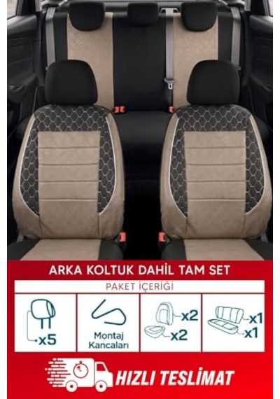 Gof Serisi Universal Oto Koltuk Kılıfı Tam Set Bej