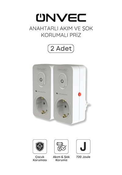 Onvec Basic Anahtarlı Akım Ve Şok Korumalı Priz 720 Joule 2 Adet Yok