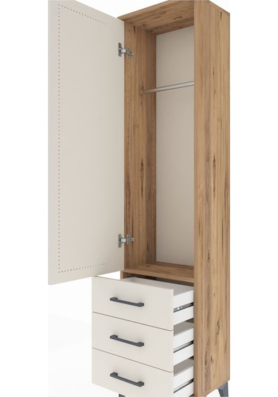 Arges Dolap Tek Raflı 3 Çekmeceli Tek Askılı 44x30x182 Çam-ay... Çam