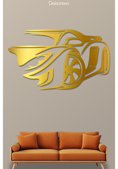 Spor Araba Silüeti Metal Duvar Tablosu - Metal Duvar Sanatı - Altın - 35 X 50 Cm