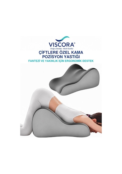 Çiftlere Özel Çok Amaçlı Visco Pozisyon Yastığı Kavisli Kama Destek Minderi 50 X 40 X 23 Cm Gri