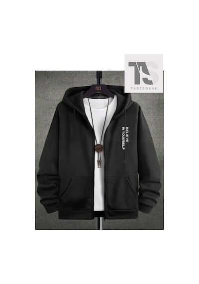 Tarzsokak Believe Yourself Sweatshirt Fermuarlı Hırka Siyah