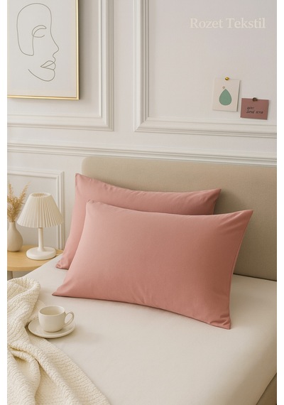 Gül Kurusu Pamuk Kumaş Kapaklı Yastık Kılıfı 2 Adet 50 X 70 Cm