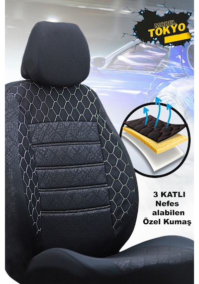 Fiat Strada Uyumlu Siyah Oto Koltuk Kılıfı Tam Takım Ön Arka Araç Koltuk Kılıfı Siyah