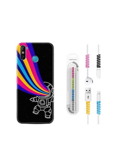 Infinix Smart 4 Kılıf Kablo Koruyuculu Colorful Astronot 1727