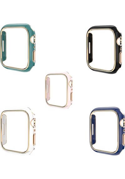 Apple Uyumlu  Watch 42 MM Gold Çizgili Ekran Koruyuculu Kasa Koruyucu