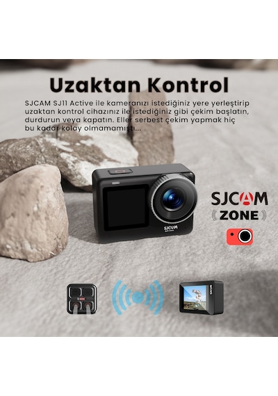 SJCAM SJ11 Active Dual Screen 20MP 5GHz Wi-Fi 4K UHD H.265 Su Geçirmez Kasa 154° 1300mAh Aksiyon Kamerası Siyah