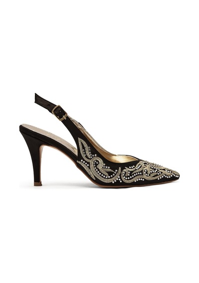 Asmi Shoes Kadın Svetlana Siyah Nakışlı Taş Detaylı İnce Topuklu Abiye Stiletto Ayakkabı