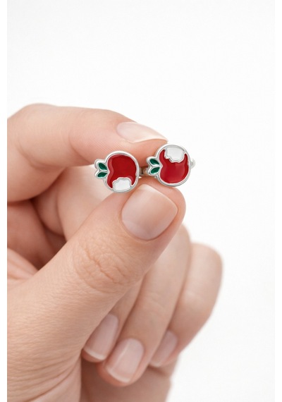 Çekirdekjewelry 925 Ayar Gümüş Elma Çocuk Küpe Gri