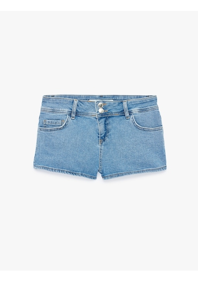 Koton Standart Bel Düğmeli Cepli Ekstra Mini Denim Şort Açık İndigo 6sal40279md