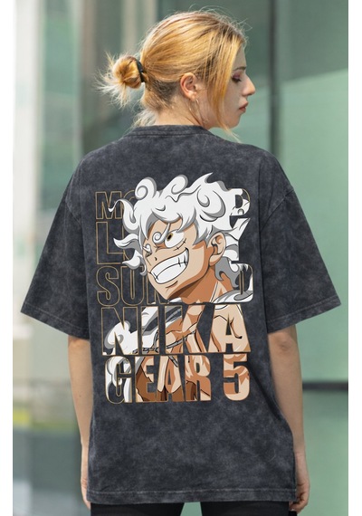 One Piece Monkey D. Luffy Gear 5 Anime Sırt Baskılı Unisex Oversi Siyah