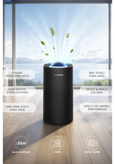 Torima TAP-500 Pro Akıllı Hava Temizleyici Hepa Filtreli 55m² Alan Kapsamlı Siyah