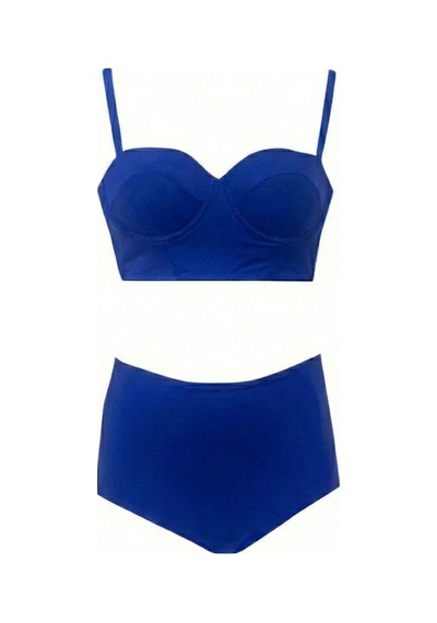 Zi Saks Mavisi Yüksek Bel Bikini Alt Üst Takım