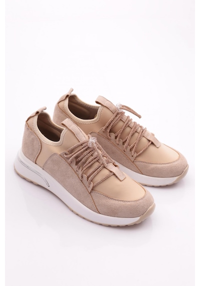 Dgn 221 Kadin Taş Bağcikli Sneaker Ayakkabi 221-2494-R146116 Bej - Beyaz