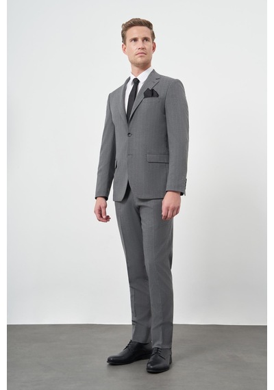 İmza Füme Çizgili Mono Yaka Astarlı 6 Drop Slim Fit Dar Kesim Takım Elbise 1001245102 Füme