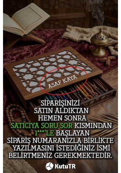 Kişiye Özel İsim Yazılabilir 3 Katlı Ahşap Tesbih Kutusu 30'luk Tesbih Organizer Kutusu Diğer