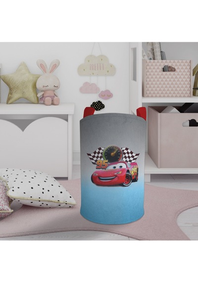 Mekta Home Bebek Ve Çocuk Odası Gri Mavi Mcqueen Desenli Oyuncak Sepeti Renkli Çok Renkli