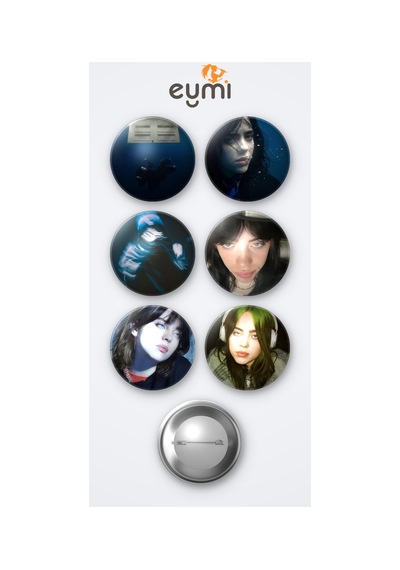 Billie Eilish 6'lı Metal Rozet Seti 58mm İğneli Buton Çanta Yaka Rozeti Çok Renkli