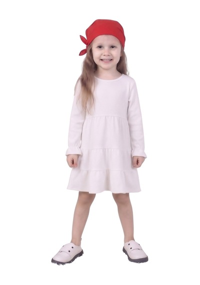New Kids Kız Çocuk Uzun Kol Elbise Kol Fırfır Manşetli Etek Fırfır Detaylı Yeni Sezon -91238 Beyaz