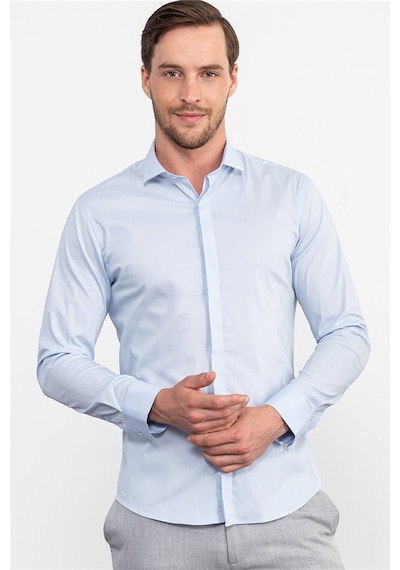 Tudors Süper Slim Fit Dar Kesim Erkek Gömlek-15232 Mavi