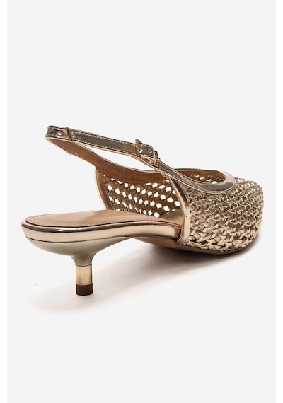 Luvishoes Orelıs Altın Örgü Desenli Kadın Kısa Topuklu Ayakkabı Altın