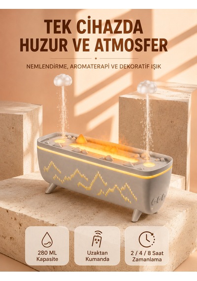 Aroma Difüzörü 280 Ml Yağmur Damlası Efektli Hava Nemlendirici Uzaktan Kumandalı Led Işıklı Pembe
