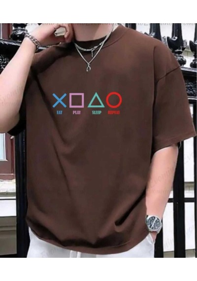 Kozia Outdoors Malkoçbey Play Game Baskılı Oversize Unisex Basic T-sihirt Kahverengi