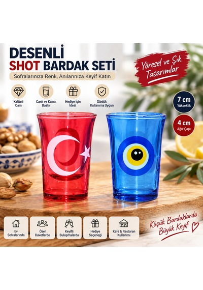 Porselen -desenli Shot Bardak Seti-443116 Çok Renkli