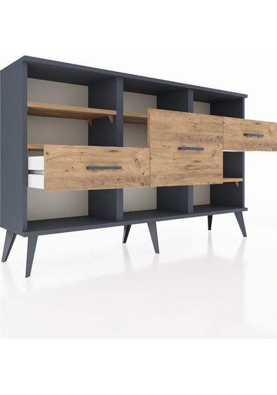 Arges Konsol 5 Raflı 3 Çekmeceli 132x30x83 Antrasit-çam/çam Çam/çam Arges Konsol 5 Raflı 3 Çekmeceli 132x30x83 Antrasit-çam/çam Çam/çam