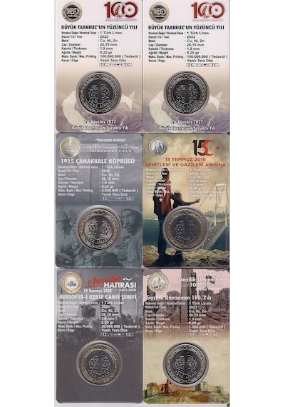 Çanakkale-ayasofya-15 Temmuz-antep-taarruz 6'lı Hatıra Para Kiti Seti