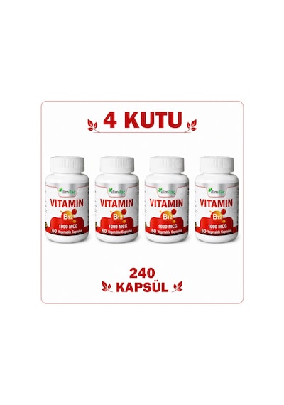 Vitamin B12 1000 Mcg 4 Kutu 240 Kapsül B12 Takviye Edici Gıda