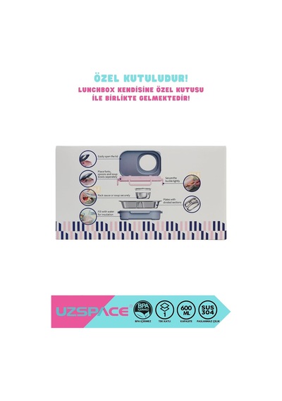 Bento 1100ml Lunchbox Tek Katlı 3 Bölmeli Kaseli Çelik Sefer Tası Yemek Kutusu Turkuaz-pembe Çok Renkli