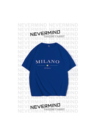 Nevermind Unisex Baskılı Oversize %100 Pamuk T-shirt Saks Mavi