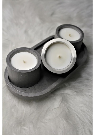 Bottiko Bottiko%100 Soya Wax Beton Dekoratif 3'lü Mum Seti 4 Parça Gri Diğer