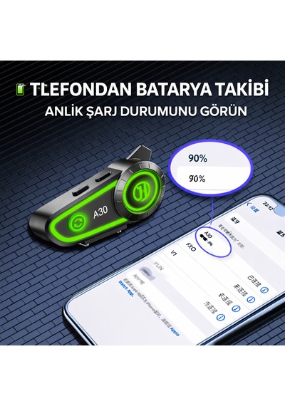 2 Li Motosiklet Intercom Bluetooth Kulaklık Ip67 Su Geçirmez Otomatik Çağrı Led Işık A30