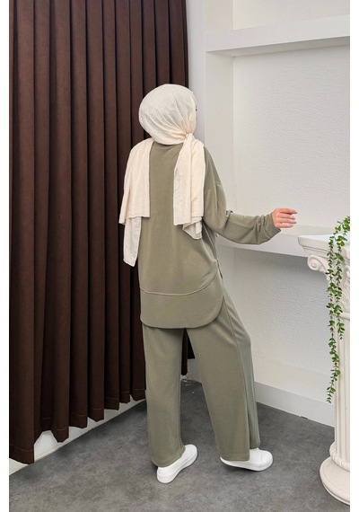 Mihran Butik Kalina Model İthal Pike Kumaş Cep Detaylı Kadın Takım Haki