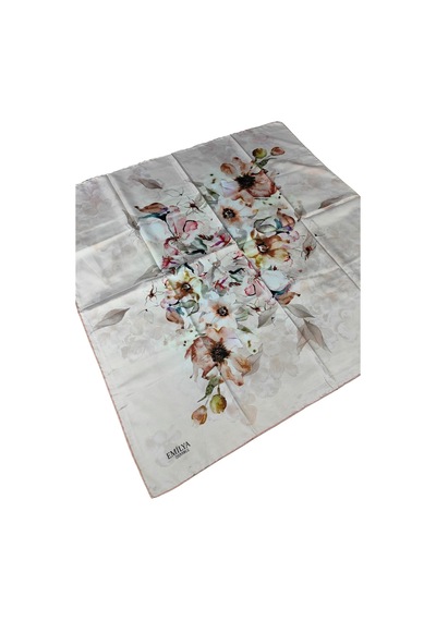 Mim Eşarp Emilya Rayon Çiçek Desenli Eşarp 90x90 Cm Tarçın - Pudra