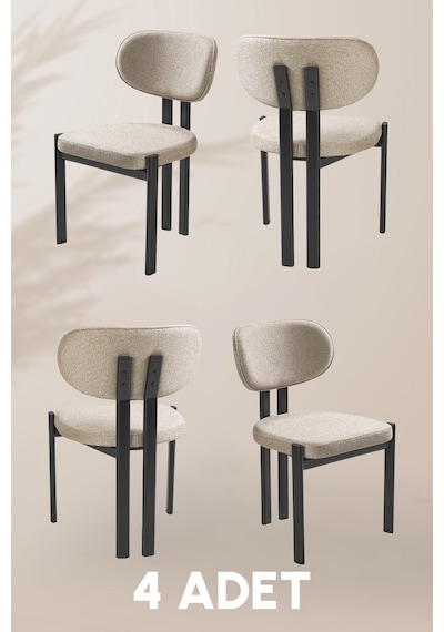Roma Sandalye -mense Kapuçino Kumaş - Metal İskelet - Mutfak Sandalyesi - Salon Sandalyesi 4 Adet Kapuçino
