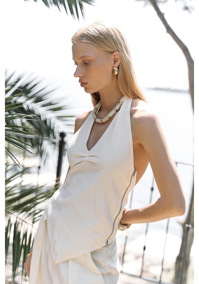 Mai Collection Mai Studios Co. Onagho Boyundan Bağlı Ekru Crop Ekru