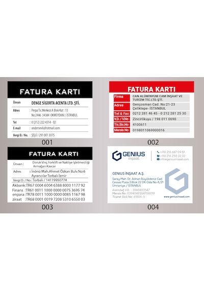 Fatura Kartı Pvc Plastik Kart Çift Taraflı Baskı 10 Adet